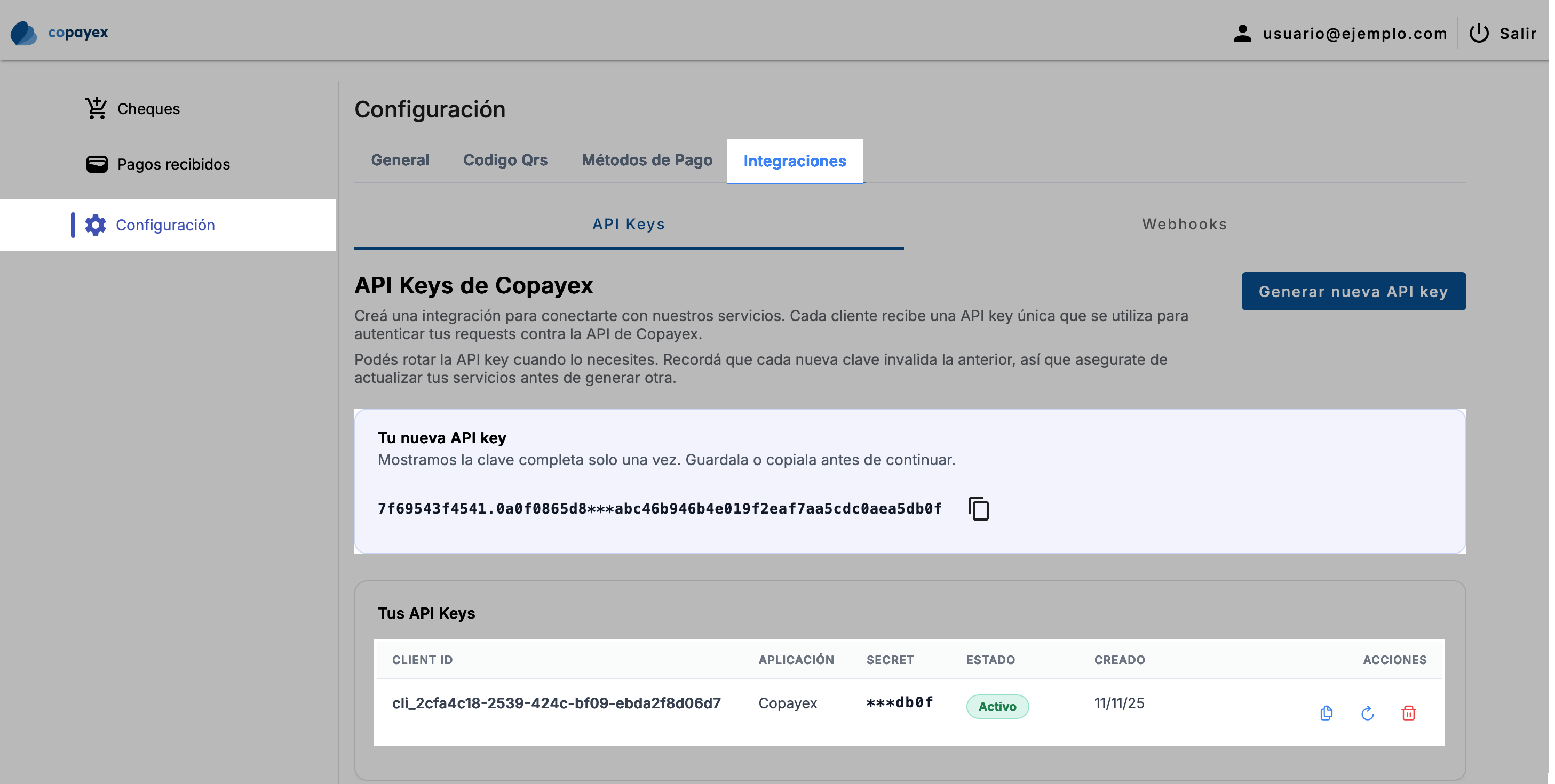 Formulario para crear el client en Copayex